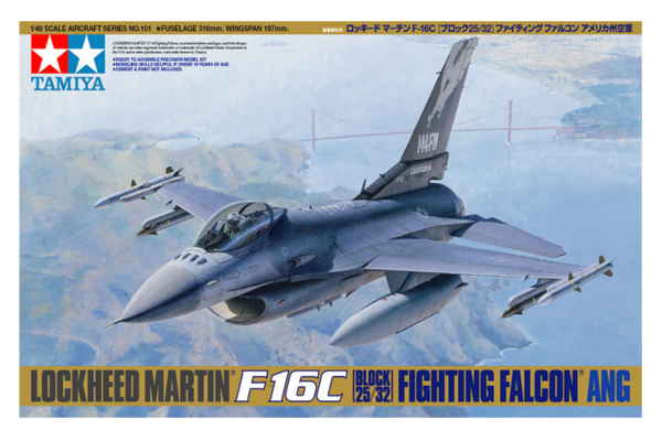 1:48 Scale Tamiya Lockheed Martin F-16C [Block 25/32] Fighting Falcon ANG Model Kit #1436p