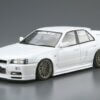 1:24 Scale Aoshima Nissan Skyline R34 URAS Type R 01' White 4dr Car Model Kit #