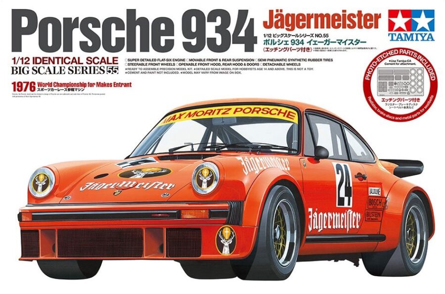 1:12 Scale Tamiya Porsche 934 Jagermeister Race Car Model Kit