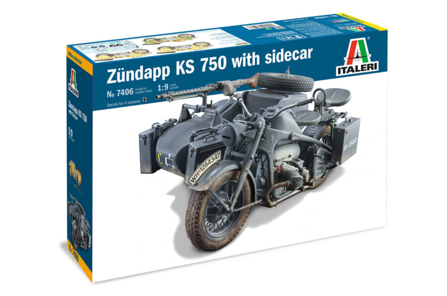 1:9 Scale Italeri Military Zundapp KS 750 Motorbike With Sidecar Model Kit
