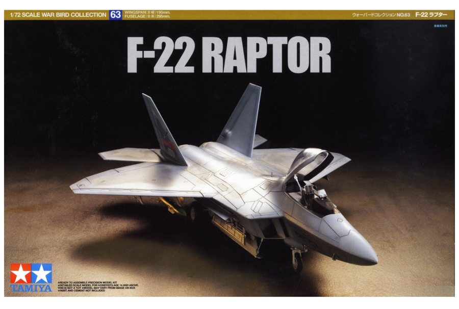 1:72 Scale Tamiya Lockheed Martin F-22 Raptor Model Kit