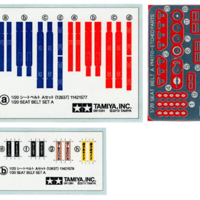 1:20 scale Tamiya Seat Belt Photo Etched Parts & Decals (Set A)