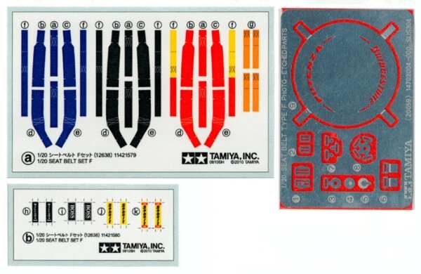 1:20 Scale Tamiya Seat Belt Photo Etched Parts & Decals (Set F)