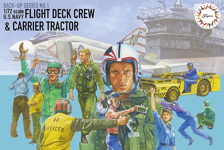 1:72 Scale Fujimi FDC-1 Flight Deck Crew & Carrier Tractor Model Set