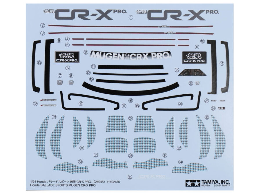 1:24 Scale Tamiya Honda Ballade Sports Mugen CR-X Pro) Model Kit - Image 7