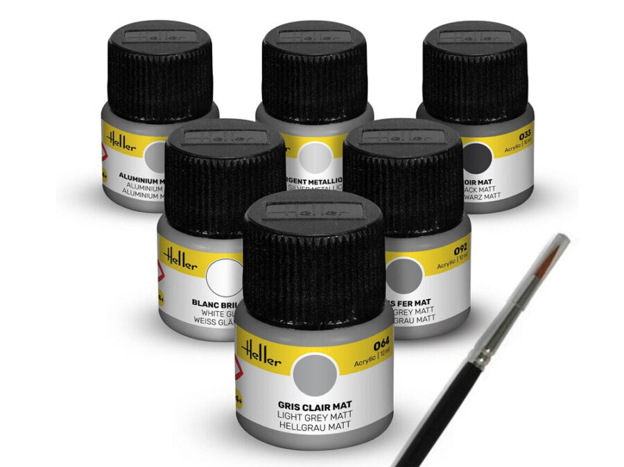 Heller Acrylic Colour Set Civil Aircraft  Acrylic Paints 6 x 12 ml + Brush