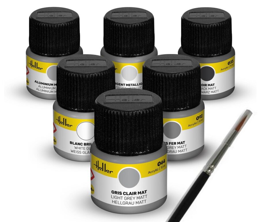 Heller Acrylic Colour Set Civil Aircraft  Acrylic Paints 6 x 12 ml + Brush