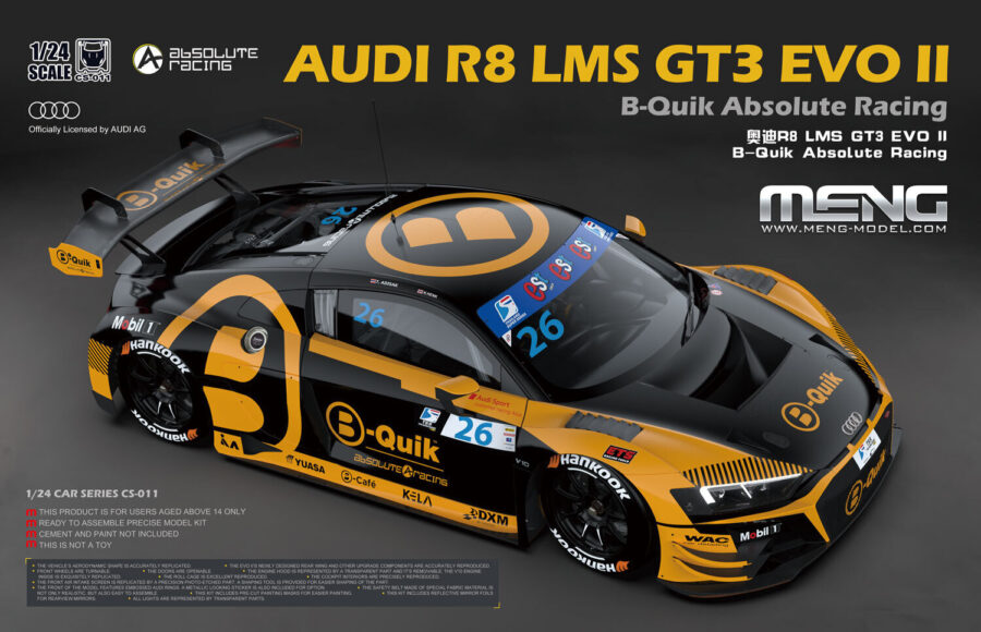 1:24 Scale Meng Audi R8 EVO II B-Quik Absolute Racing Model Kit