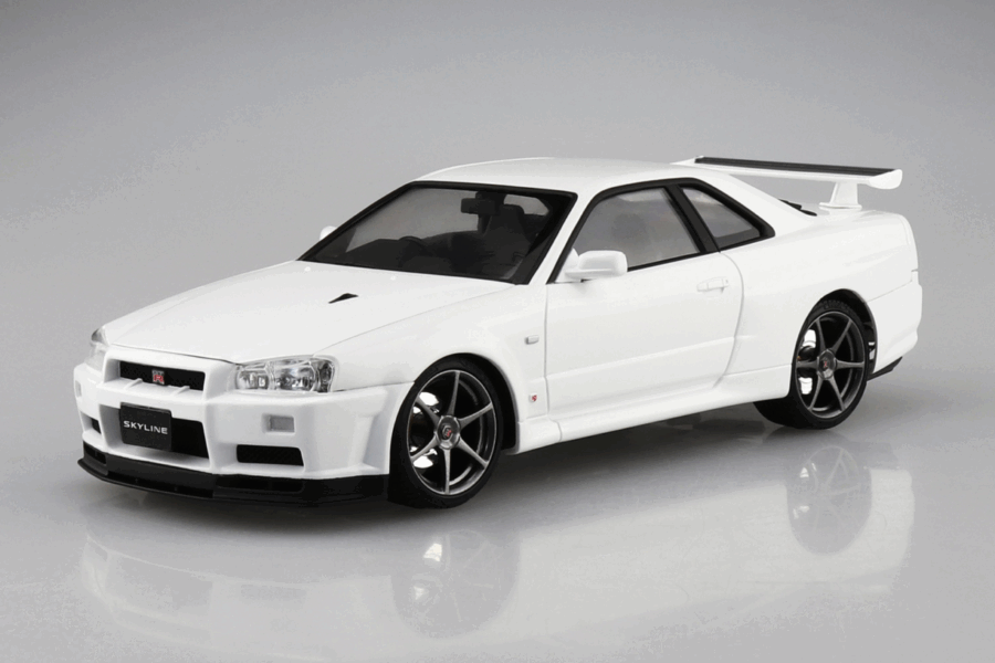 1:24 Scale Aoshima Nissan BNR34 Skyline GTR V-Spec II White Pre-Painted Model Kit - Image 2