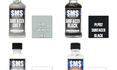 SMS primer and surfacer range PLP01 Grey, PLP02 Black, PLP03 White and PLP04 Etch Primer